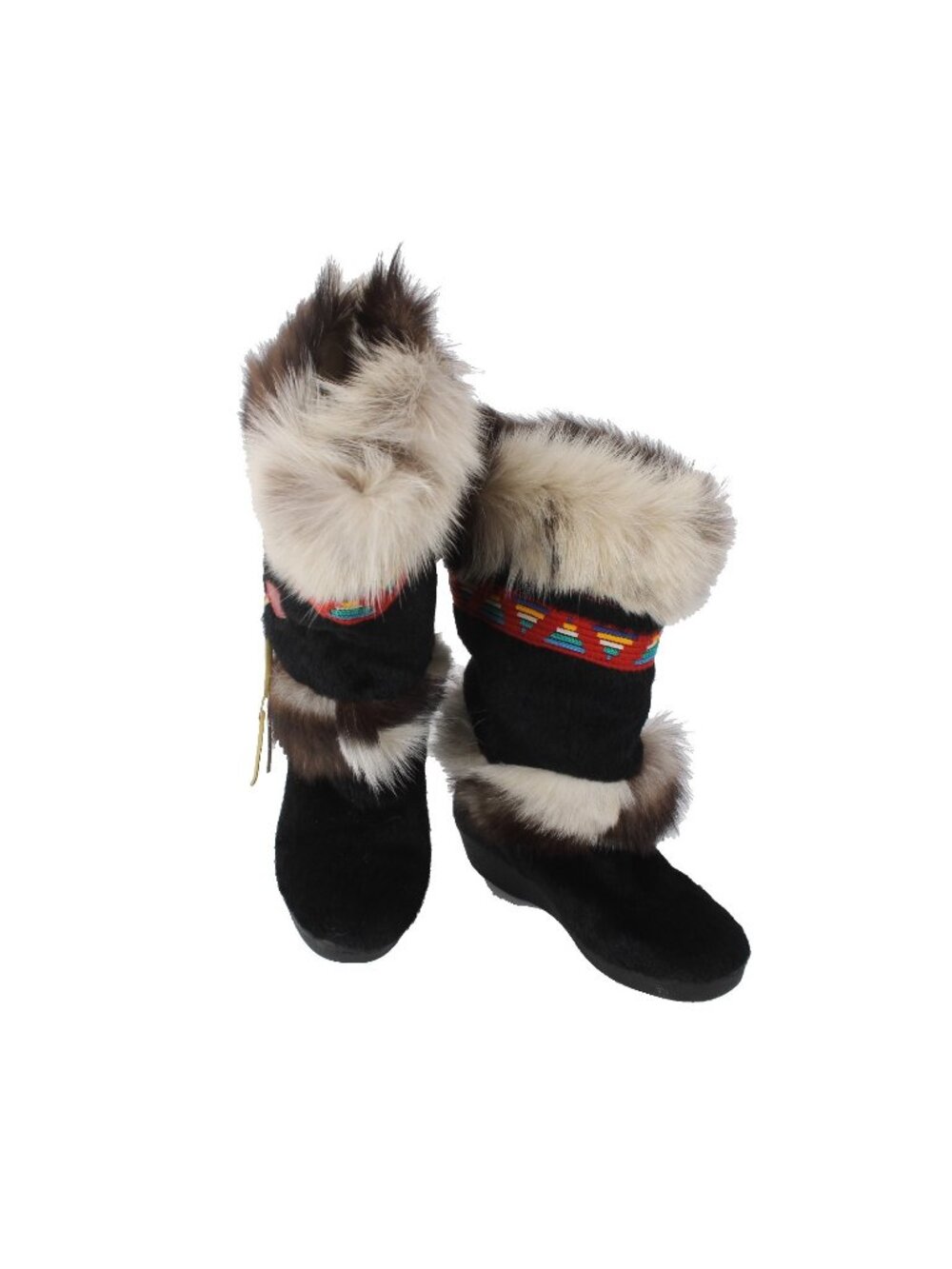 Technica Boots Sz 40 Black Brown Multi Colored Fur Suede Calf High AS IS Boots